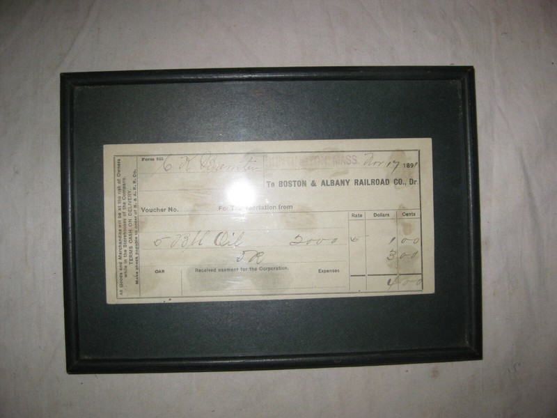 ANTIQUE 1891 Railroad Oil Receipt - Boston to Albany Railroad - 5 Barrels $1.00