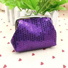 Purple Sequins Decor Lock Coin Change Purse - New