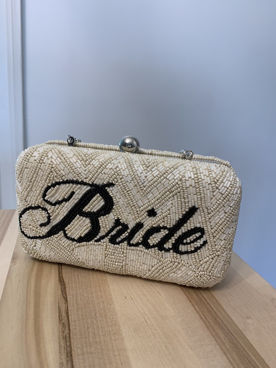 From St Xavier Bride White Ivory Beaded Clutch Crossbody Handbag