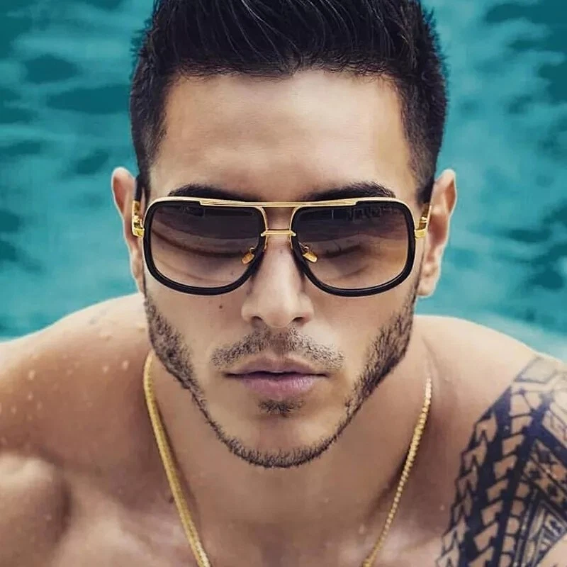 New Unisex Fashion Big Frame Sunglasses Square Metal Sun Glasses Men Women Re