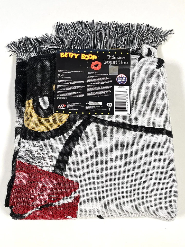 Betty Boop Woven Throw Blanket 46" × 60"  Love & Kisses Betty Blowing Kiss  NEW - Image 2 of 4