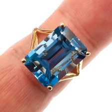 Classic 14k Solid Yellow Gold 8.88ct Natural Blue Topaz Solitaire Ring Size 6.75