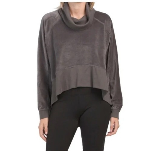 Free People Movement Last Chance Oversize Velour Charcoal Pullover Size S