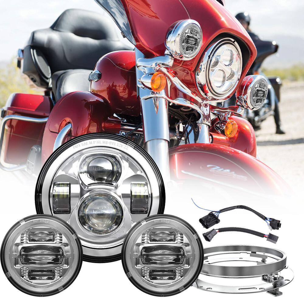 7 Inch Motorcycle LED Headlight 4.5'' Fog Passing Lights DOT Kit For Harley Davidson Road King Custom Street Electra Glide Ultra Limited Special Low CVO Tri Heritage Softail Deluxe Classic Switchback