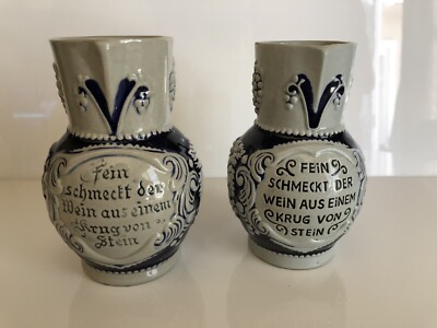 2 Cobalt Blue  German Pitchers Fewin Schmecht Der Wein Aus Einem Krug Von Stein