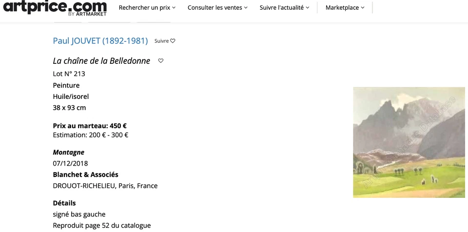 Paul Jouvet 1892-1981. Massif des écrins OISANS. HsP 32x74cm Cadre sapin 47x90cm - Photo 4/4