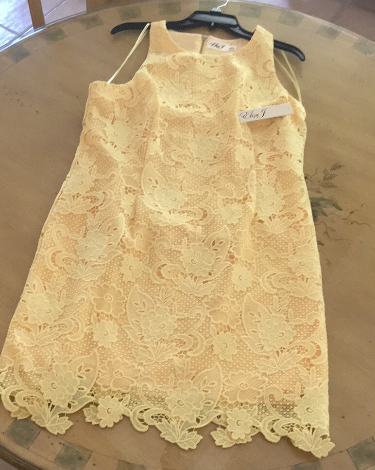 eliza j yellow lace dress NWT Eliza J Yellow Lace Shift size 14
