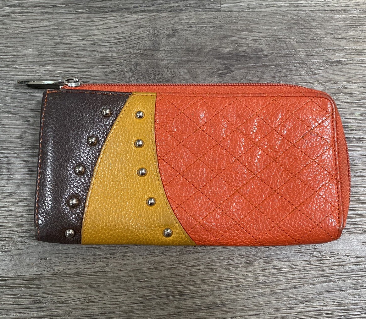 Buxton leather wallet patchwork orange yellow and… - image 1