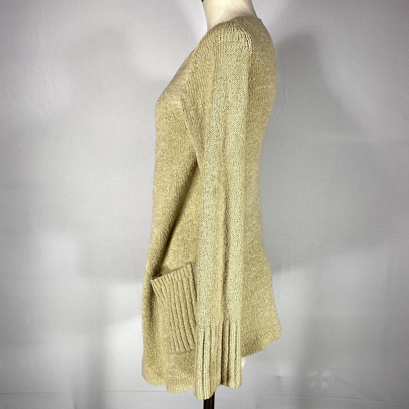 Max Studio Women's Size Small Beige Open Front Knit Cardigan Sweater