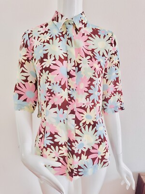 MARNI Top Bowling Shirt Bluse Floral Italy Art Modern Farn Gänseblümchen Rosa...