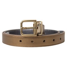 DOLCE & GABBANA Belt Metallic Gold Calf Leather Metal Buckle s.85cm /34in 600usd