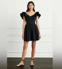 Hill House Womens Small Dress The Ana Mini V-Neck Poplin Black NWT