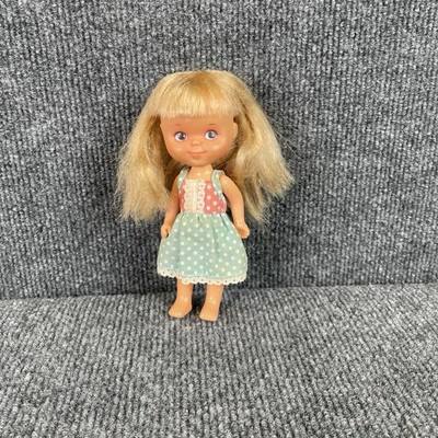 Vintage 1978 Fran Mar Knickerbocker Moppet 6'' Doll Blonde with Blue Dress