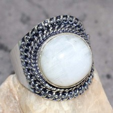925 Silver Plated Hot Deal Rainbow Moonstone Ring Jewelry Size US 7 GW