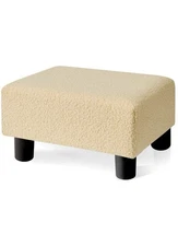 Small Footstool with Legs, Teddy Velvet Foot Rest for Living Room, Beige