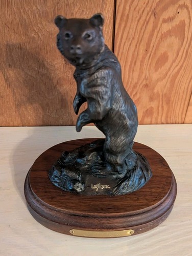 Grizzlybär Bronzeskulptur LeBlanc 1991 nummeriert 134/200 Bund Patrone - Bild 5 von 13