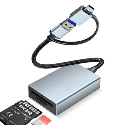 DERSUR USB-C/USB SD 4.0 Card Reader, 2-in-1 Type C to 4.0, Grey