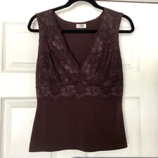 Creative Design Works Women's Brown Lace Cami Top Feminine Classy 