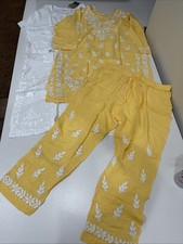 House Of Chikankari Bushra Chikankari Modal Straight Kurta Set Yellow 2XL
