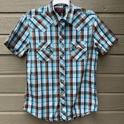 Rock & Roll Denim Men s Lg Turquoise Modern Fit Snap Western Shirt Short Sleeve