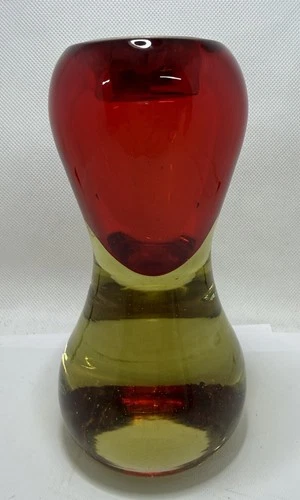 Vintage Murano Art Glass Sommerso Votive Candle Holder Red & Yellow 6.25"T MCM