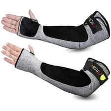 Cut Resistant Sleeves with Leather Patches, Arm Safety Protection for Men and...