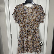 ASTR The Label Women's Floral Print Mini Dress Ruffle Sleeve Boho Cottage Small
