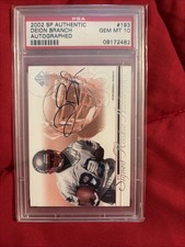 2002 UPPER DECK SP DEION BRANCH #193 ON CARD AUTO ROOKIE /1150 PSA 10. rookie card picture