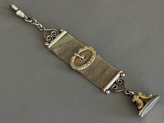 Signed F & C CO Antique Gold Filled Mesh Pocket Watch Fob Ribbon Victorian 114