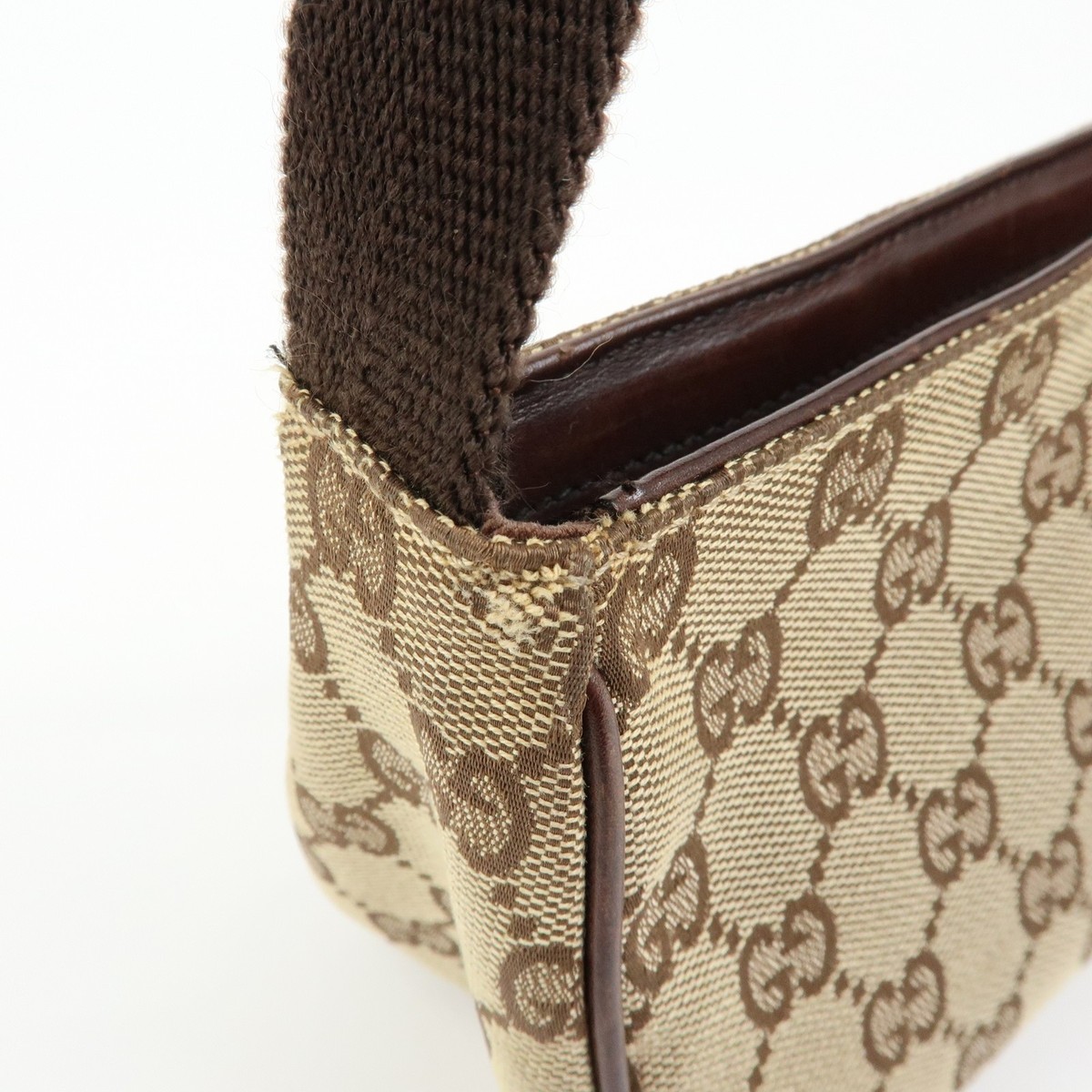 GUCCI GG Canvas Leather Mini Hand Bag Pouch Beige Brown 106644