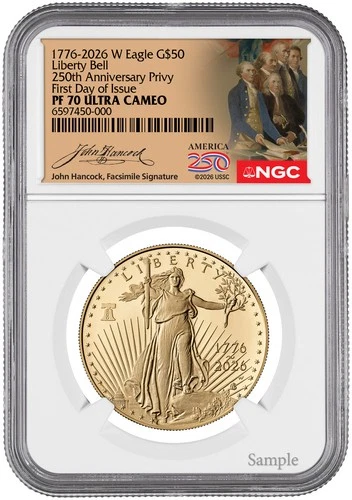 2026-W 1 oz Proof Gold Eagle 250 Liberty Bell FDI NGC PF70 (1776-2026)