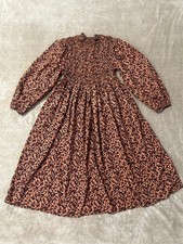 A NEW DAY Size Large Bohemian Smocked LS Dress Peasant Autumn Fall Midi