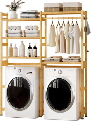 #ad #ad over the Washer and Dryer Storage Shelf Bamboo5 Tiers Laundry Room Drying Rack $125.36