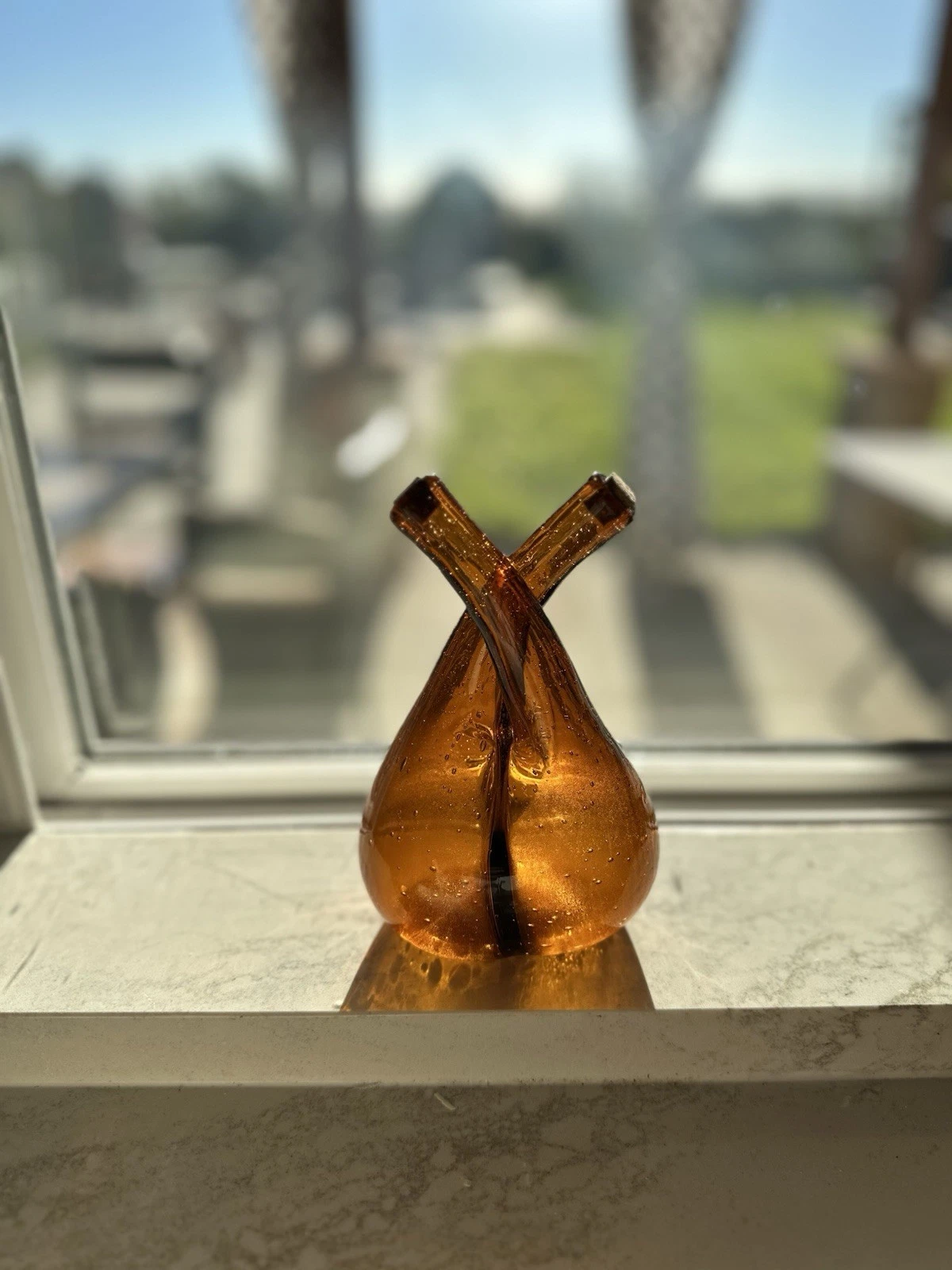6” Olive Oil and Vinegar Dispenser Cruet, 2 in 1 Hand Blown Amber Dual Glass