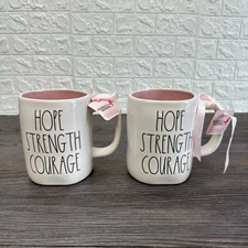 Susan G. Komen Rae Dunn By Magenta 2 Piece Ceramic Mug White Artisan Collection