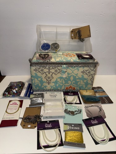 Large Craft & Jewelry Making Supply Lot w/ Storage Box – Beads, Chains, Pearls