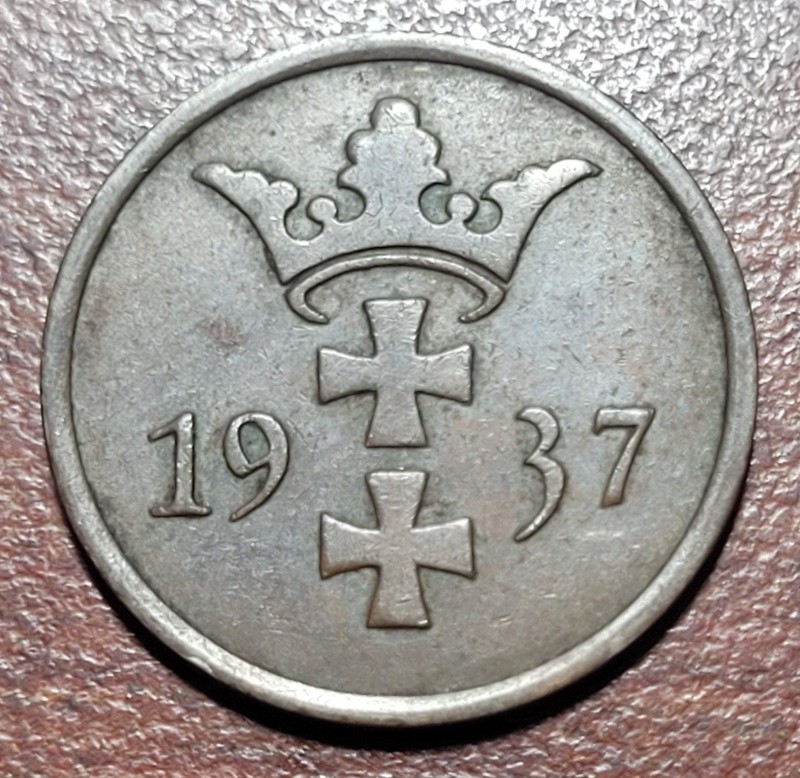 DANZIG 1937 2 Pfennige KM# 141 EF-AU KEY DATE Orig Toning Coin No Issues