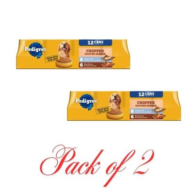 Pedigree Chopped Ground Dinner Chicken & Bacon Variety Pack Wet Dog Food,24 Pack