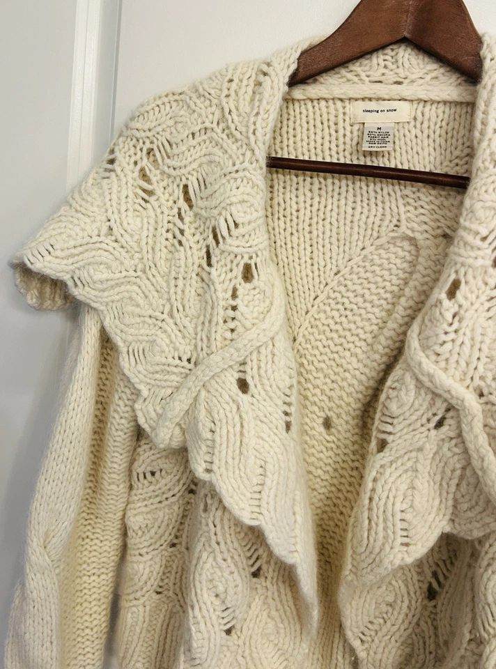 Cárdigan Anthropologie Sleeping On Snow Talla M Lana Angora Cable Tejido Frente Abierto Foto 2 de 4