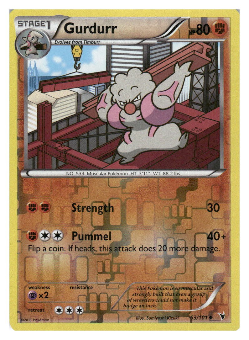 Gurdurr 63/101 Uncommon Noble Victories Pokemon Reverse Holo Lightly Played