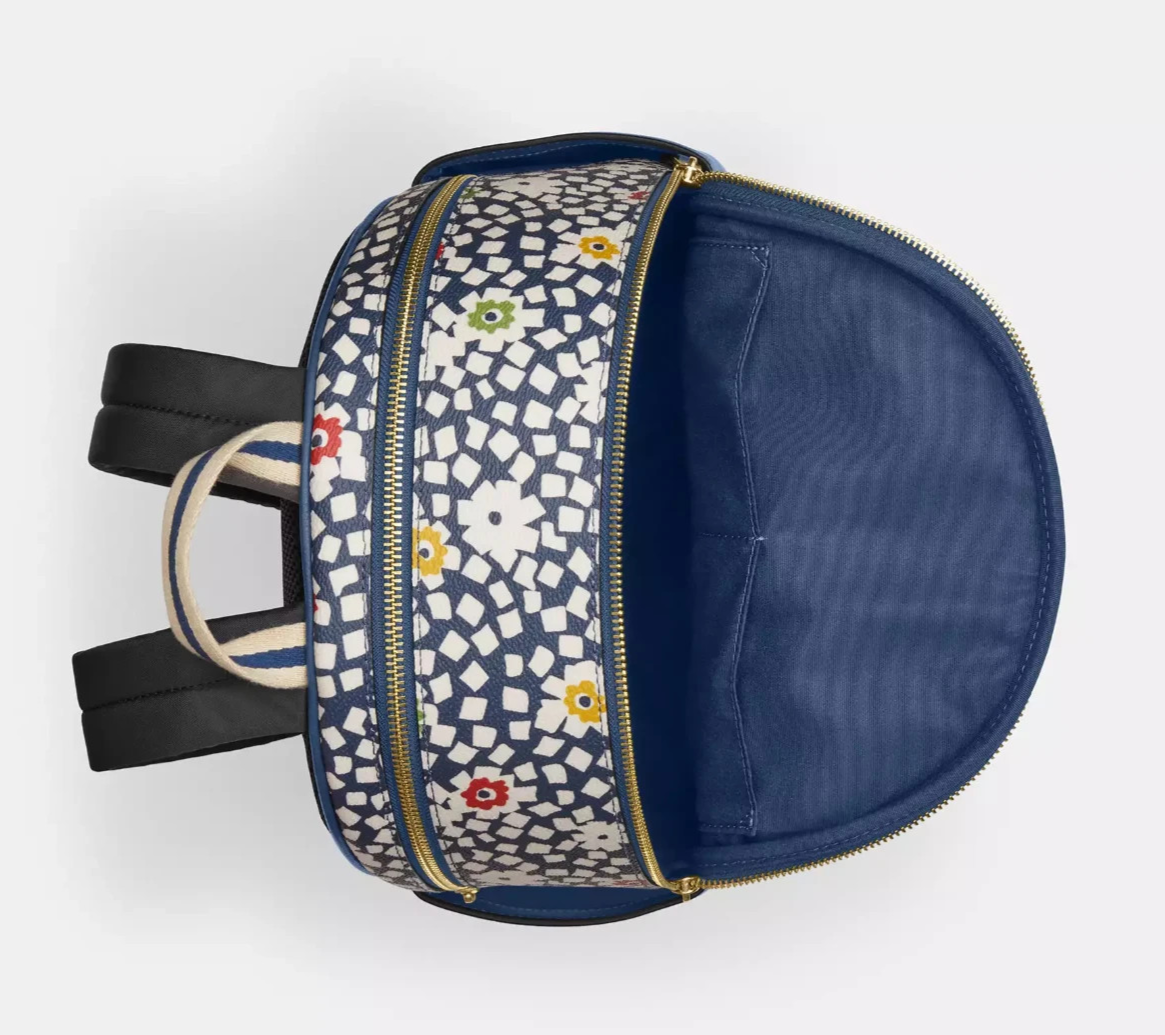 Coach Court Deep Blue Mult Floral P Signature Canvas 