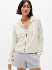 Athleta Seasoft Bubble Hem Full Zip Hoodie Aspen Olive Green Size Large Cropped