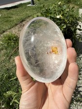Clear Quartz Palm Stone 383.8g Polished Healing Crystal Inclusions A340