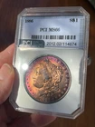 1886 MS66 Morgan Silver Dollar Green Holder PCI Plum Toned!