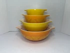 vintage pyrex daisy cinderella mixing bowls Yellow & Orange 441,442,443 & 444