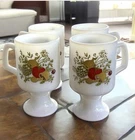 Vintage Corning Spice of Life White Milk Glass Footed Mugs, Set of Four