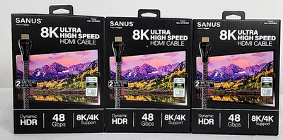 Sanus 8K 2.1 8K 48Gbps Ultra High Speed HDMI Cable (2M/6.56 feet) SAC-21HD 3 Pak