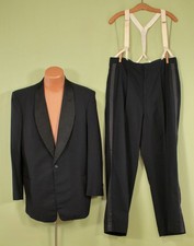 Men's VTG 50s Dark Navy Blue 2 PC Tuxedo Suit Sz L 1950s