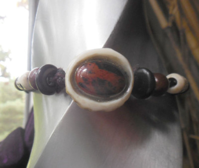 Mahogany Obsidian Antler Black Hemp Bracelet Anklet Jewelry Adjustable Length 