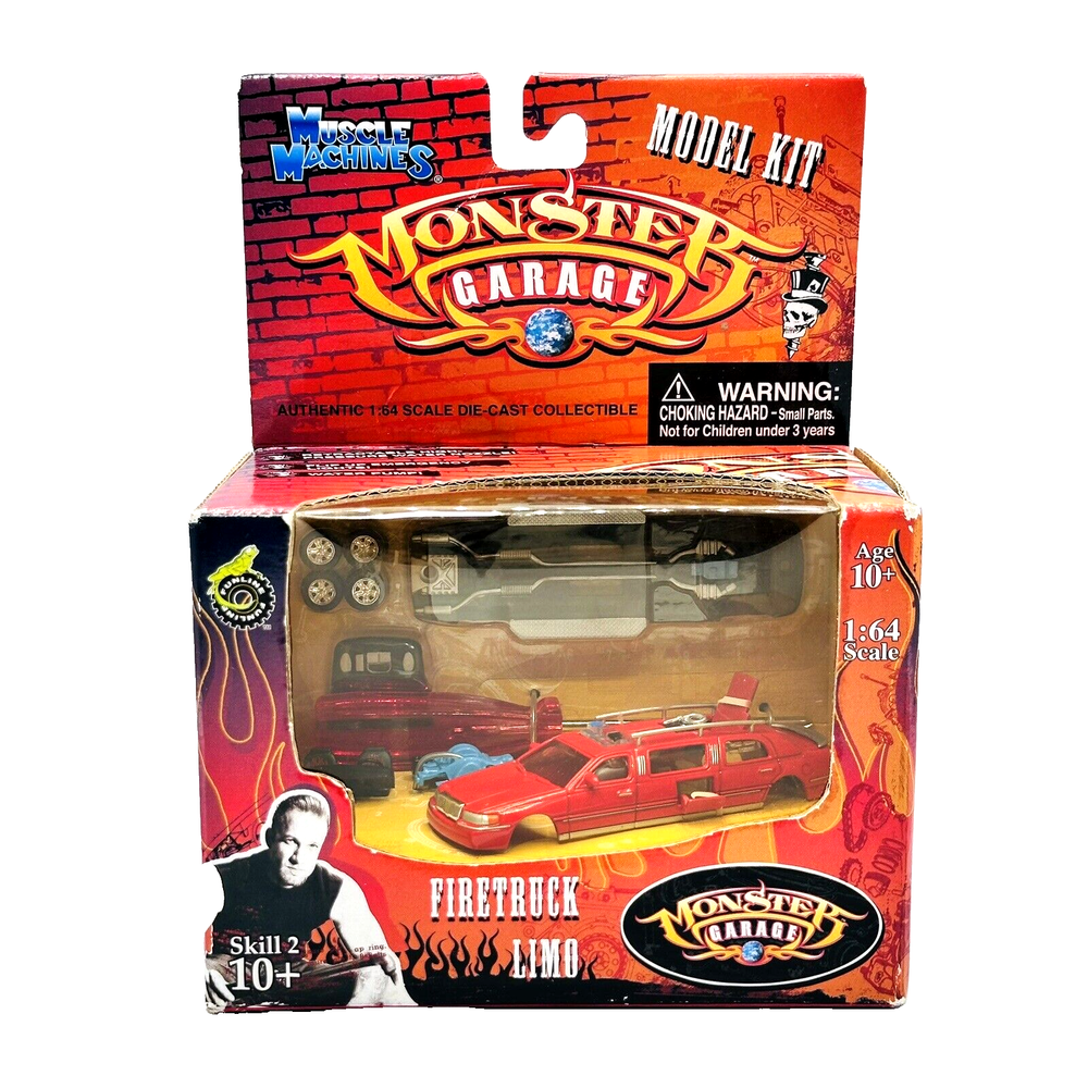 Monster Garage Fire Truck Limousine Diecast Car 1/64 Limo Mini Model Kit - NOS